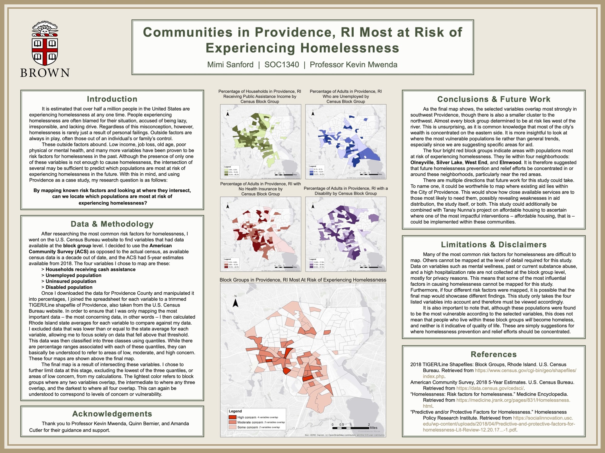 Poster dense with images and text about homelessness in Providence, RI